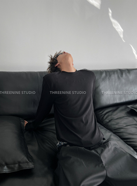 THREENINE 秋冬小高领纯色长袖T恤男宽松百搭打底衫高级感基础款