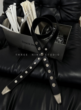 THREENINE小众设计真皮铆钉排扣多样式皮带黑色金属扣腰带男女潮