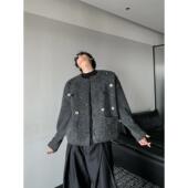 THREENINE 饰纯色圆领毛衣外套男女 花朵装 小众设计感短款 针织开衫