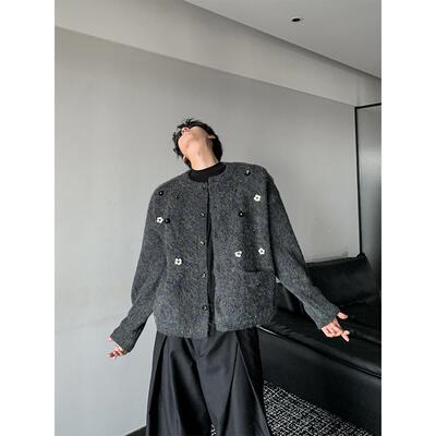 手工钉珠针织开衫毛衣外套