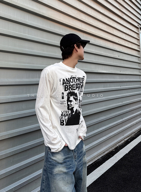 THREENINE 原创韩系街头圆领套头印花T恤打底衫男女ins休闲上衣潮