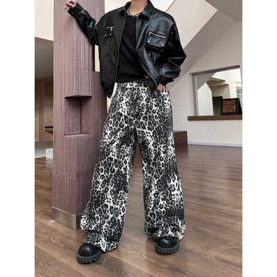 黑色豹纹牛仔裤THREENINE男女