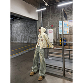 男女百搭街头高级感宽松裤 THREENINE 水洗复古猫须折痕阔腿牛仔裤