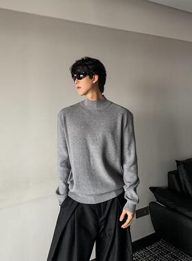 THREENINE 简约高级感针织半高领套头毛衣男秋冬纯色打底衫内搭潮