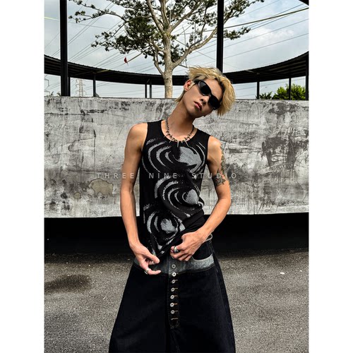 THREENINE美式朋克漩涡印花背心