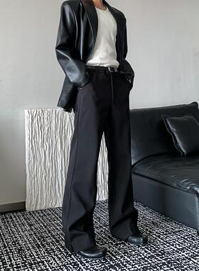 THREENINE 高级感黑色微喇西裤男A字版型百搭垂坠感直筒裤高街潮