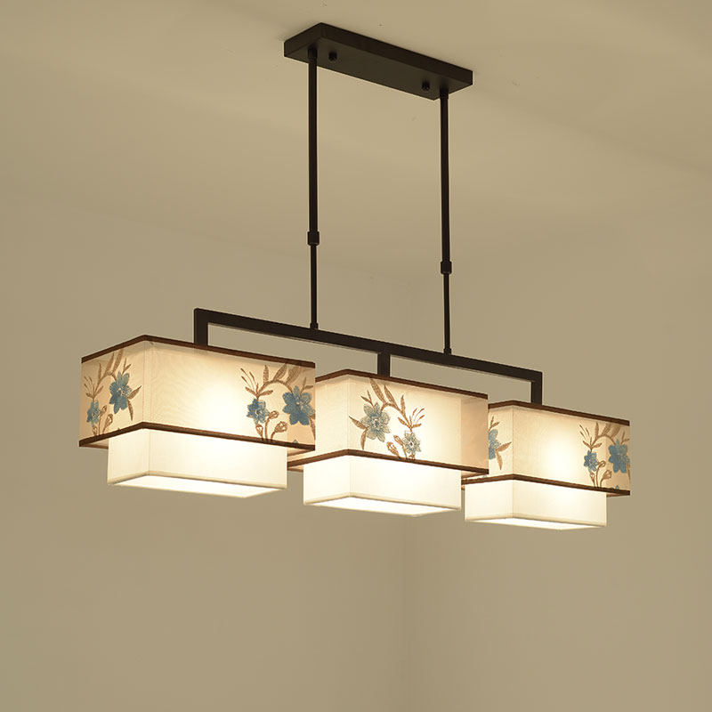 新中式餐厅吊灯长方形三头LED灯具中国风复古吧台茶室前台书房灯,家装灯饰光源,客厅吊灯,淘宝优惠券,粉丝福利购,淘宝优惠卷