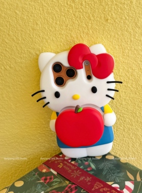 可爱红苹果Hellokitty支架适用iPhone17promax手机壳苹果15新款14创意13韩风16卡通14pro女15pro软硅胶保护套