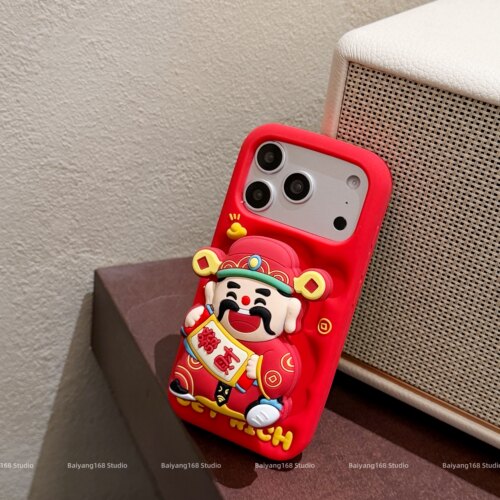 马年红色卡通财神爷iPhone手机壳