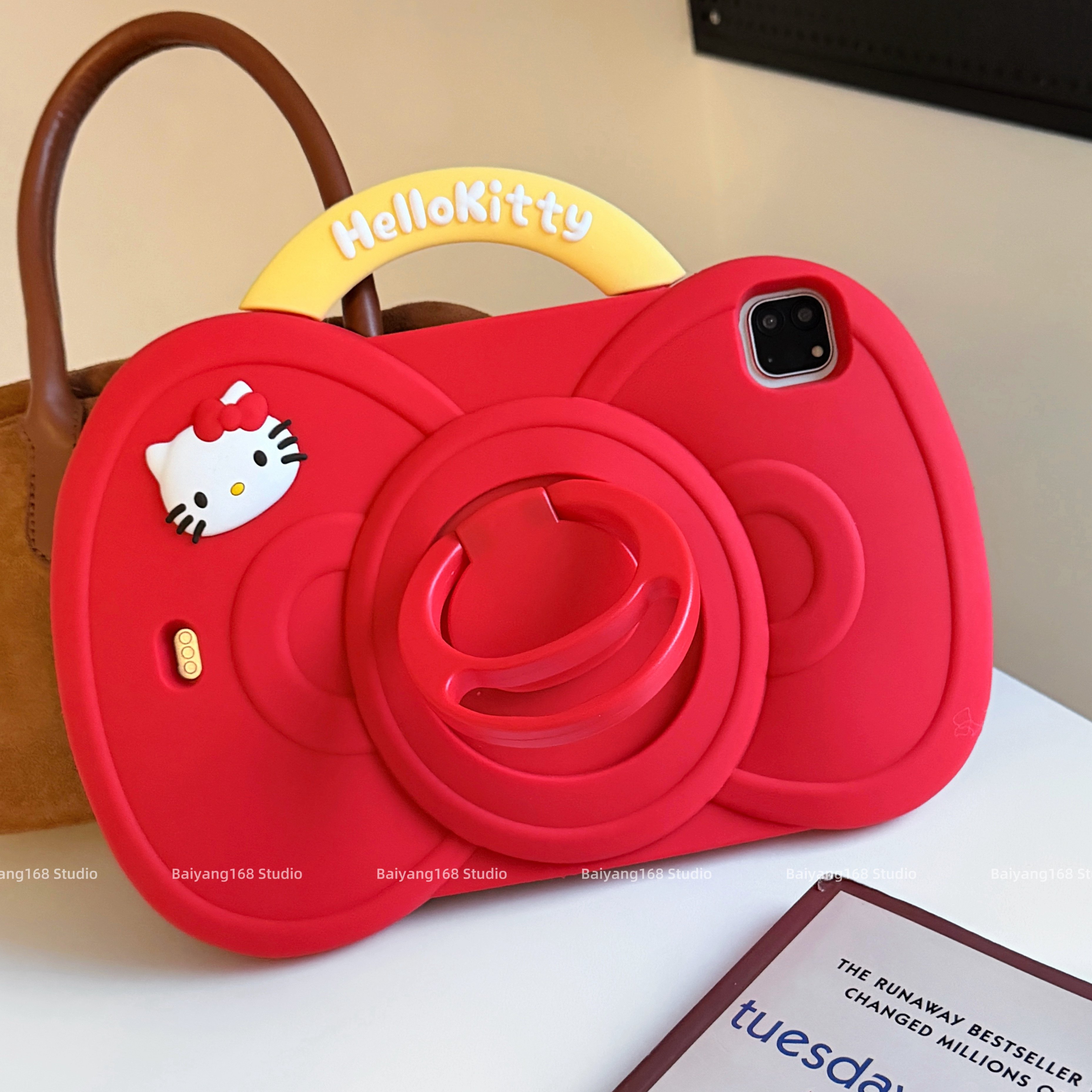 红色蝴蝶结kt猫旋转支架适用iPad11保护壳2025新款11寸可爱苹果ipad9保护套mini7硅胶ipadair4/5软10代平板套