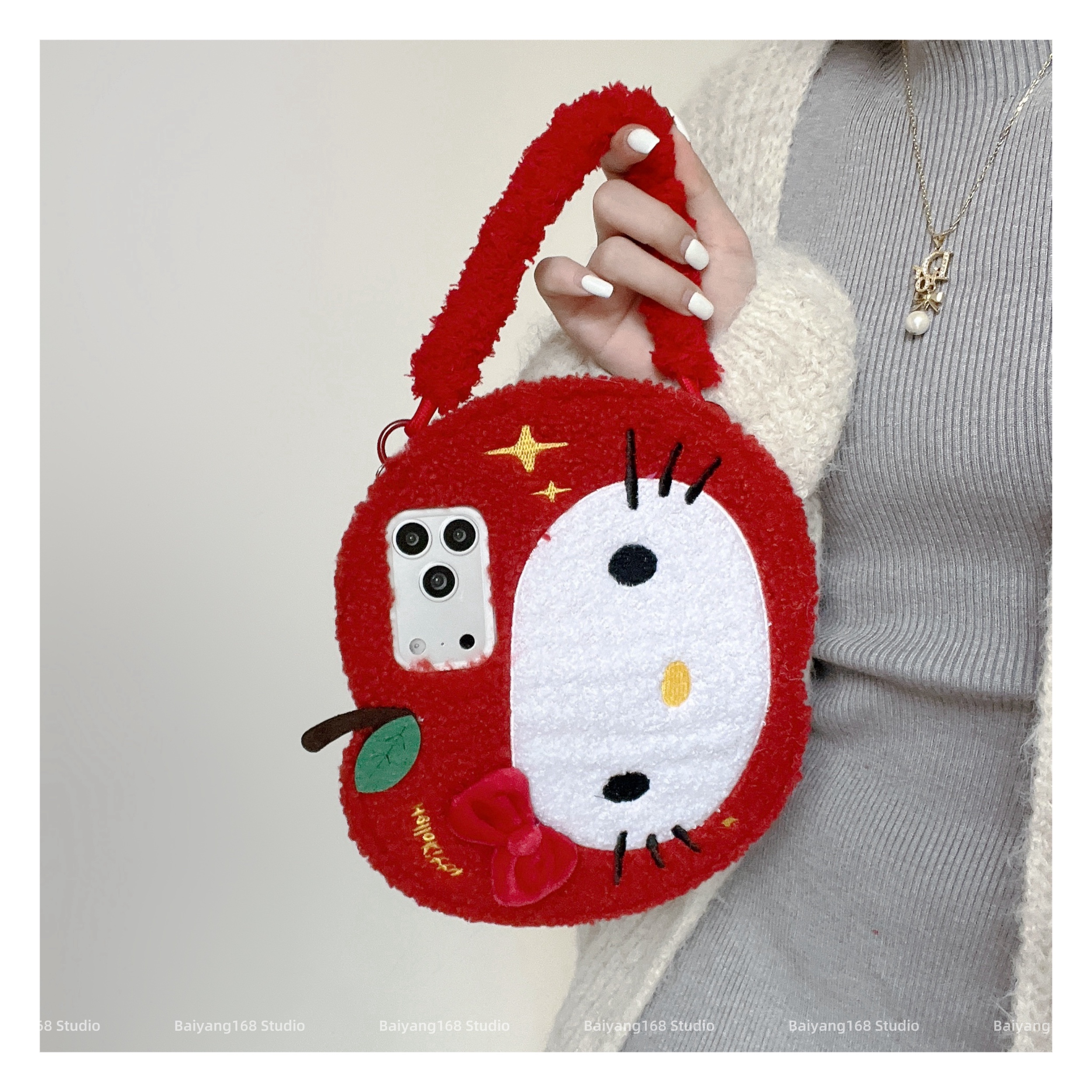 翻盖镜子红苹果kt猫iPhone手机壳