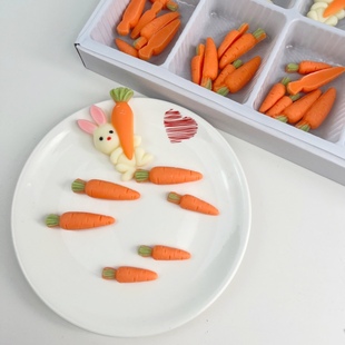 可食用节日儿童节蛋糕装饰巧克力兔子胡萝卜插件立体蘑菇成品摆件