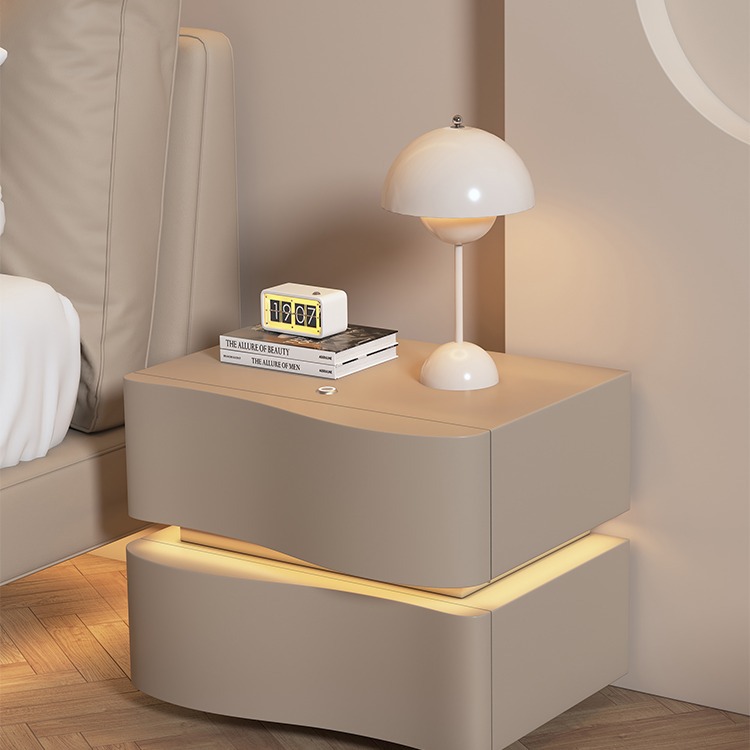 奶油风床头柜2023新款简约现代卧室家用轻奢高级感实木床边收纳柜
