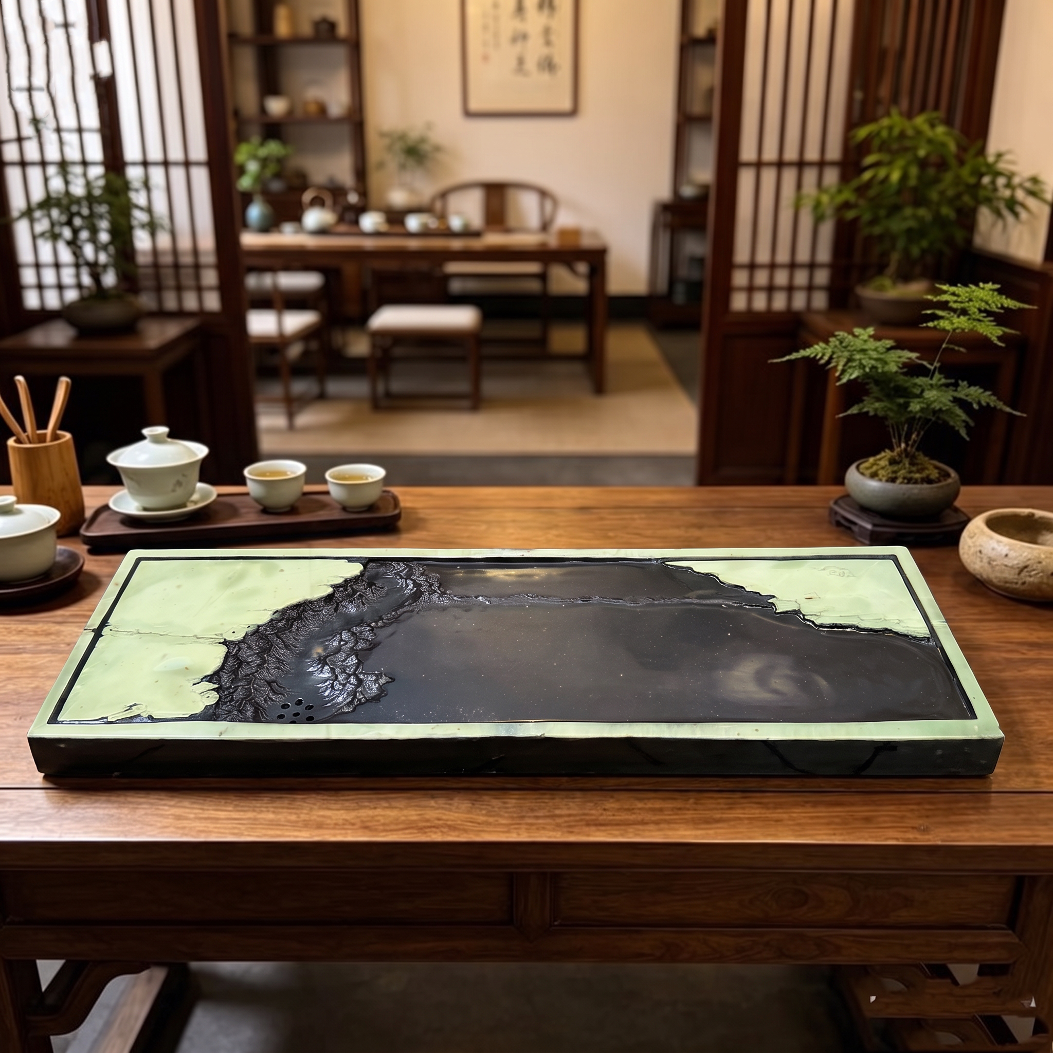 石雕简约方形茶盘干泡紫袍玉手工雕刻茶盘茶海收藏工艺品