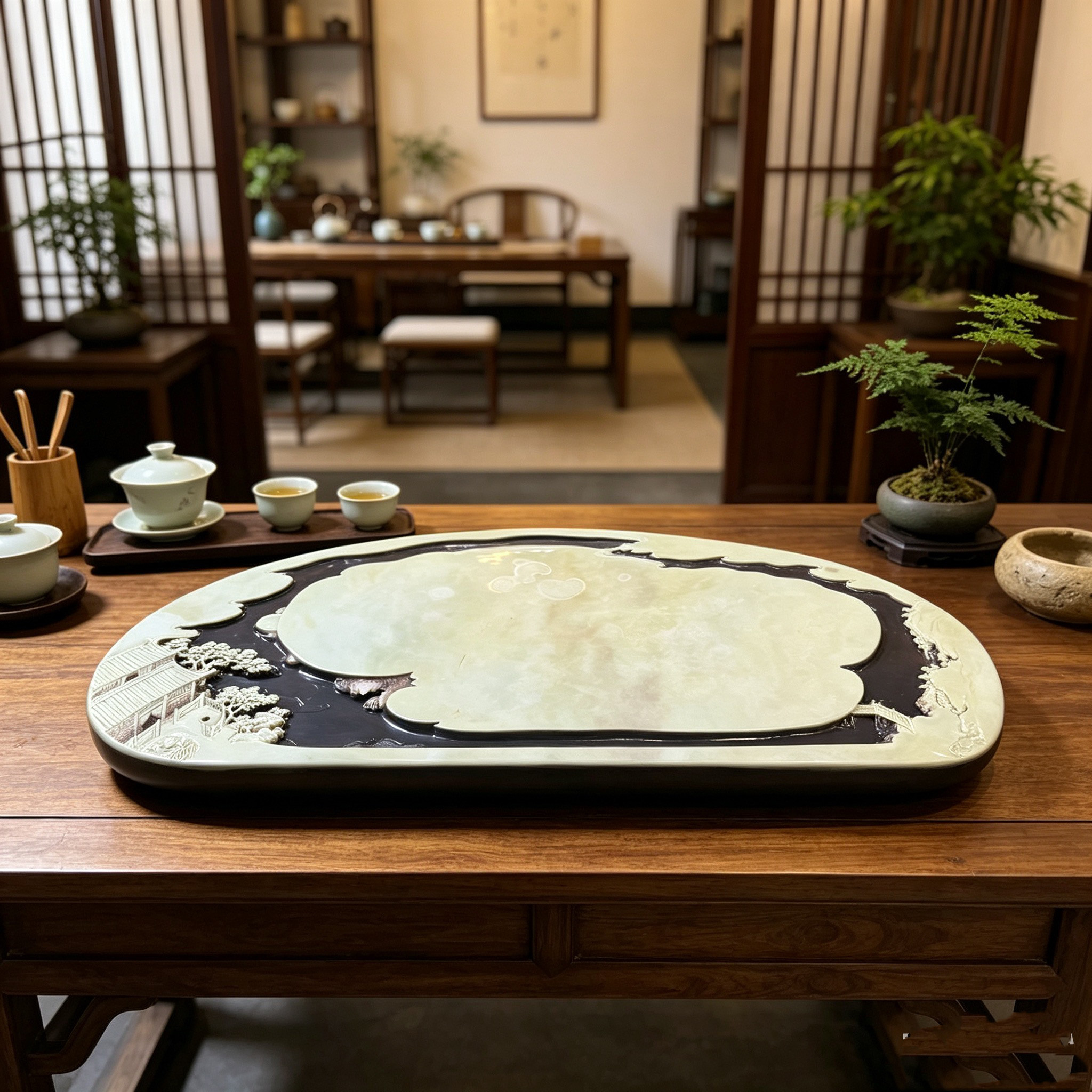 八特石雕一路连科茶盘干泡紫袍玉手工雕刻茶盘茶海收藏工艺品