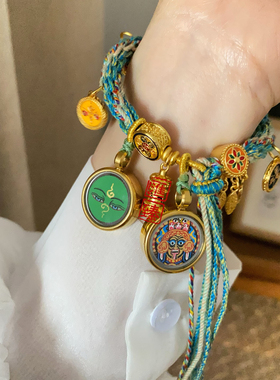 绿色春款扎基拉姆绿度母藏式手绳手链捕梦网五路财神轮回编绳