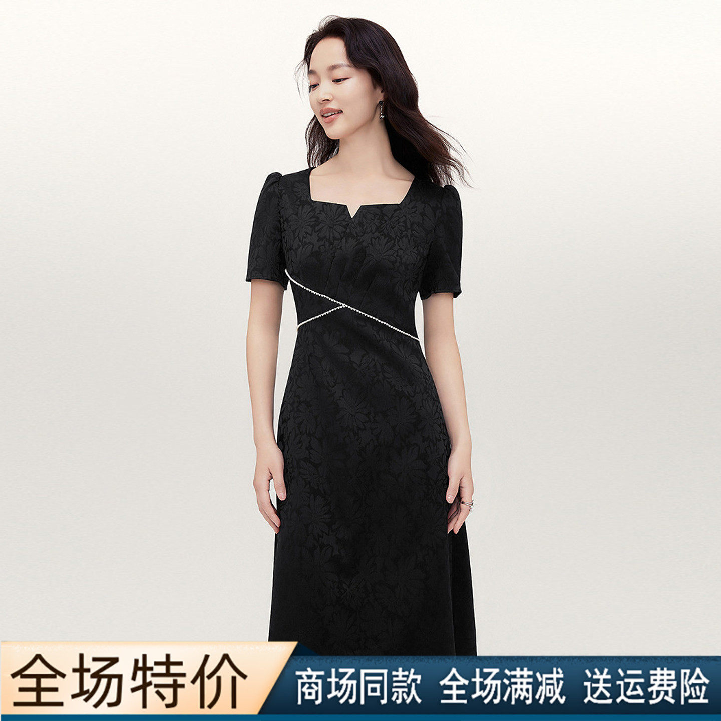 珂莱商场同款2026夏季新款白色高级感礼服显瘦减龄短袖连衣裙子女