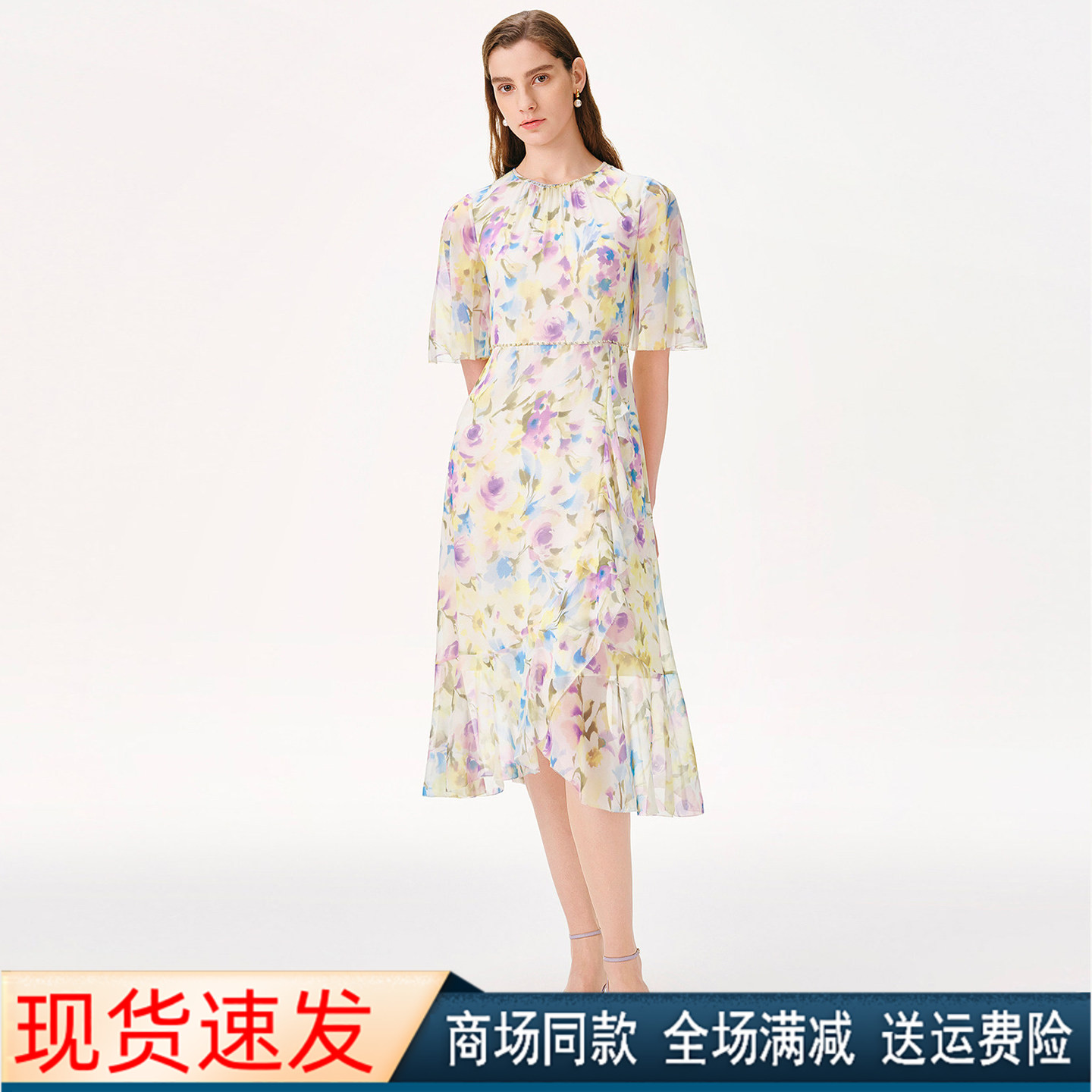 夏季新款度假显瘦印花短袖连衣裙