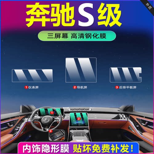 适用于24款奔驰S级专用内饰膜中控屏幕钢化膜S400车内装饰S450