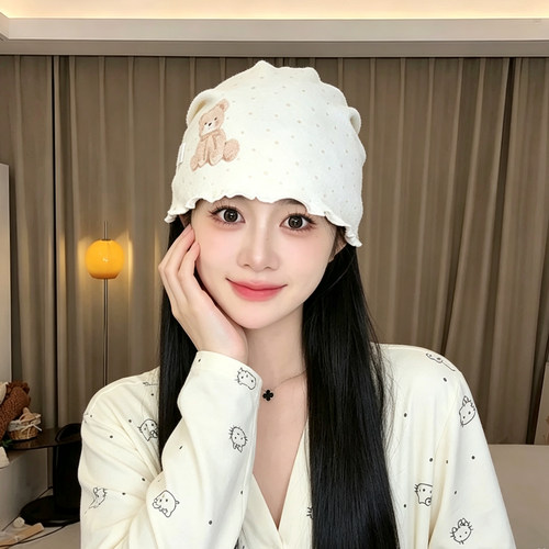 春夏纯棉薄款防风大头围月子帽