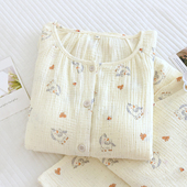 哺乳期喂奶衣 纯棉纱布孕妇睡衣产后吸汗带胸垫大码 月子服夏季 薄款