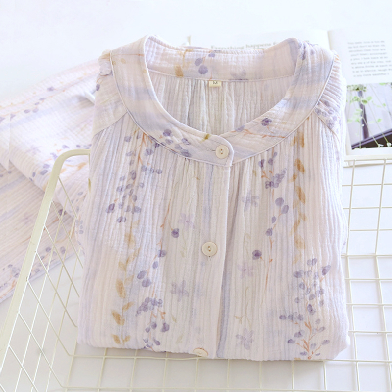 夏季薄款纯棉纱布月子服产后哺乳