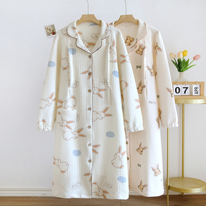 秋冬季纯棉哺乳睡裙夹棉月子服孕妇喂奶裙子睡衣产妇产后连衣裙女