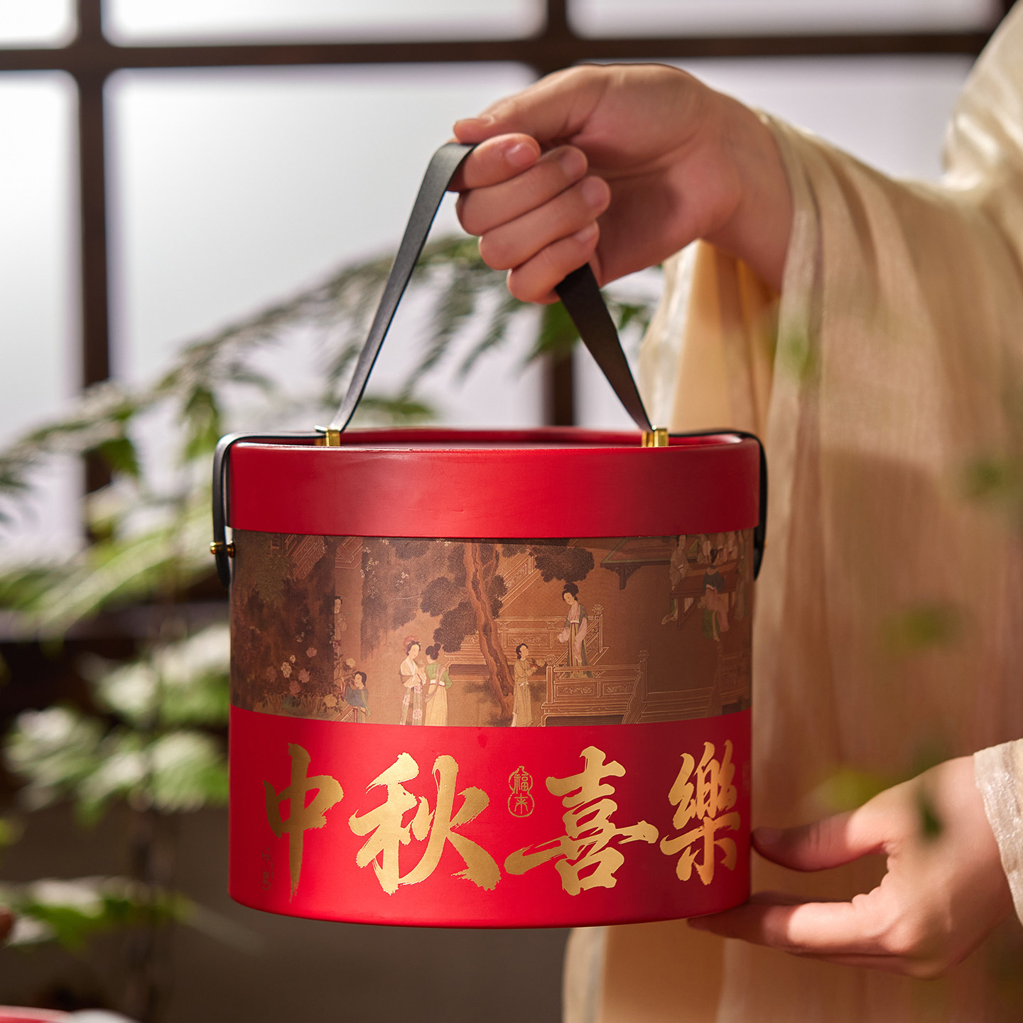中秋月饼礼盒包装盒手提抱抱桶图片