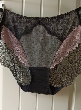 韩国EBLIN专柜正品黑色性感之花透明蕾丝无痕平角内裤女底裤