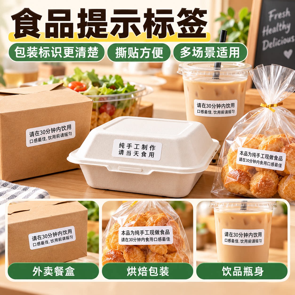 手工烘焙包装请尽快食用不干胶