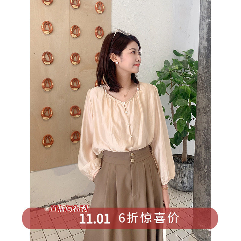 法式复古气质v领雪纺衬衫