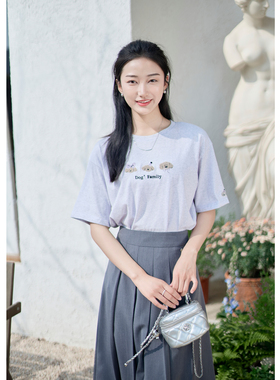 紫璐莱彩虹乐园~自愈系狗狗毛巾绣减龄宽松彩点棉短袖T恤夏女516X