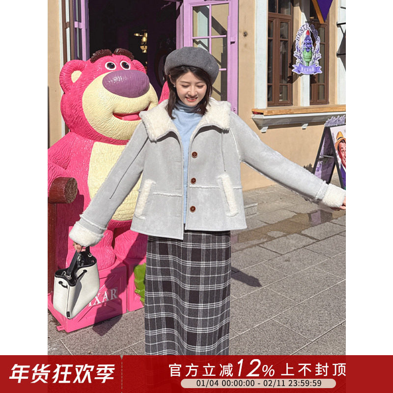 紫璐莱冬暖绵绵~复古风皮毛一体仿羊羔拼接麂皮绒连帽短外套女11X,女装/女士精品,短外套,淘宝优惠券,粉丝福利购,淘宝优惠卷