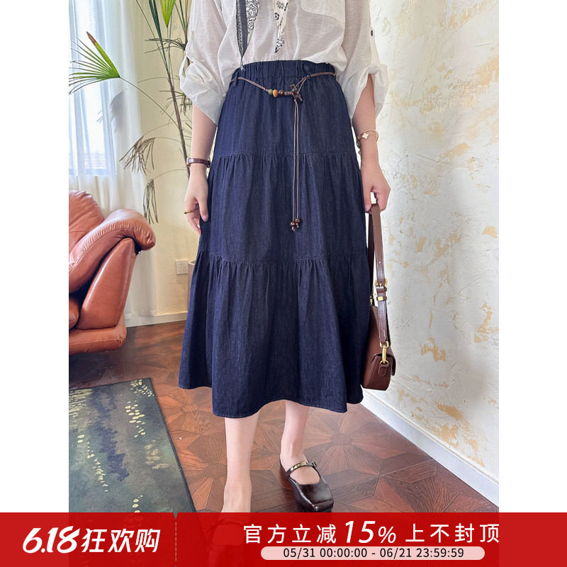 紫璐莱秋风小镇~复古做旧肌理感A字褶皱垂坠显瘦半身裙蛋糕裙049X