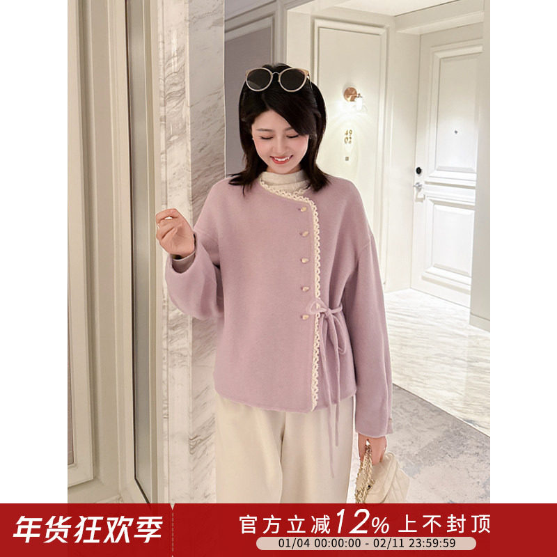 紫璐莱心动芭蕾~法式温柔蕾丝拼接系带羊毛双面呢大衣短外套女12X,女装/女士精品,短外套,淘宝优惠券,粉丝福利购,淘宝优惠卷