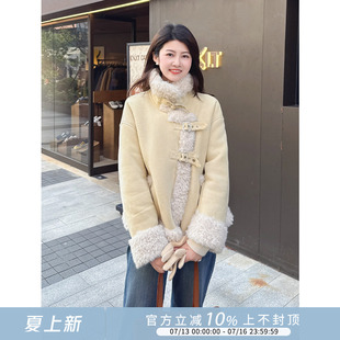 紫璐莱雪绒毛~翻领设计加绒加厚仿羊羔毛皮毛一体麂皮绒外套女73X