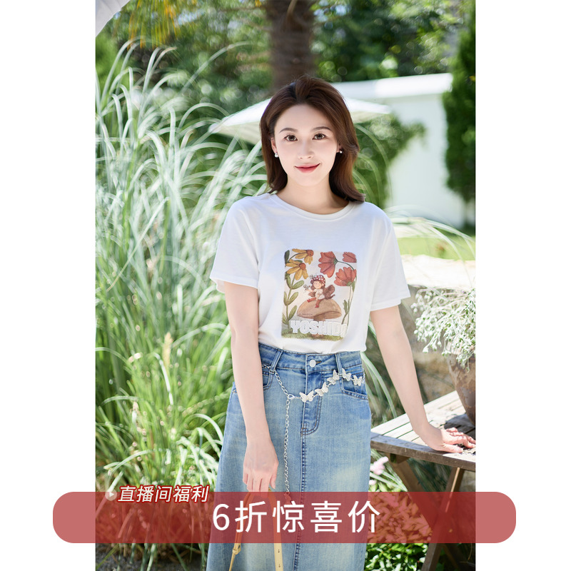 短袖通勤常规卡通图案印花女T恤