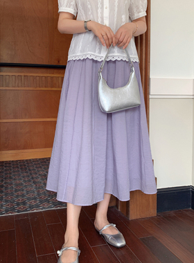 紫璐莱月影疏离~仙气温柔风多片式拼接松紧高腰显瘦a字半身裙68X
