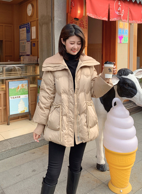 紫璐莱羽你拥抱~3色国风元素针织拼接翻领加厚保暖羽绒服外套372X