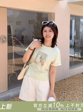 紫璐莱仙踪探趣~趣味瓜果图案印花系带设计凉感短袖T恤上衣女08X