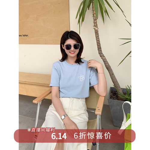 通勤休闲常规立体花朵棉短袖T恤
