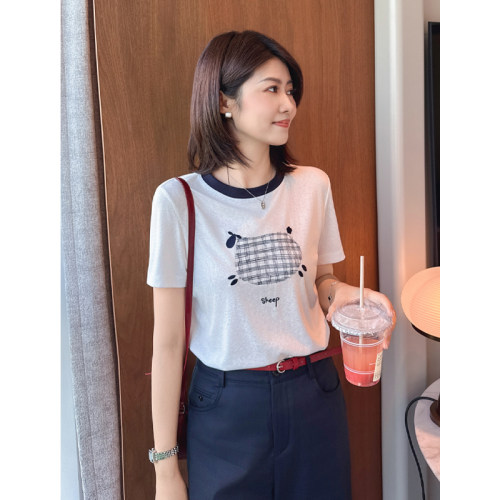 莱赛尔凉感小羊图案短袖T恤