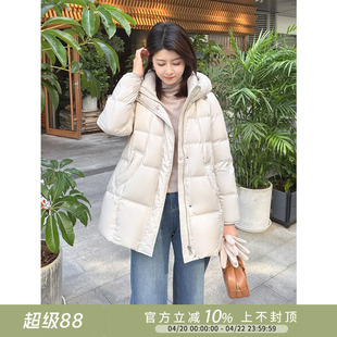 紫璐莱小枕包~90白鸭绒连帽云朵泡芙中长款保暖羽绒服外套女冬80X