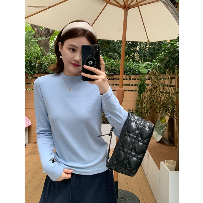 紫璐莱云朵棉花糖~软糯亲肤慕斯绒半高领纯色打底衫T恤女秋冬129X