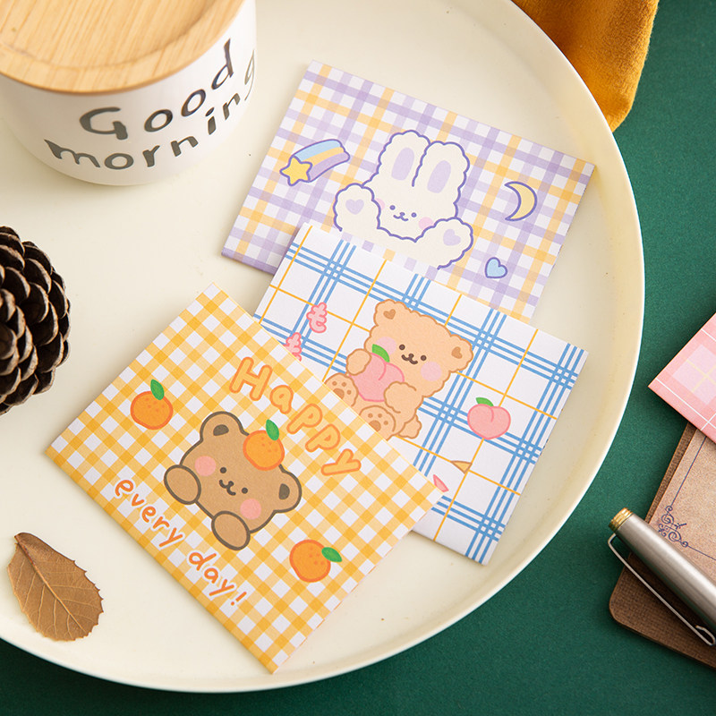 小清新格子生日祝福贺卡可爱卡通礼物留言卡片父亲节毕业手写礼品