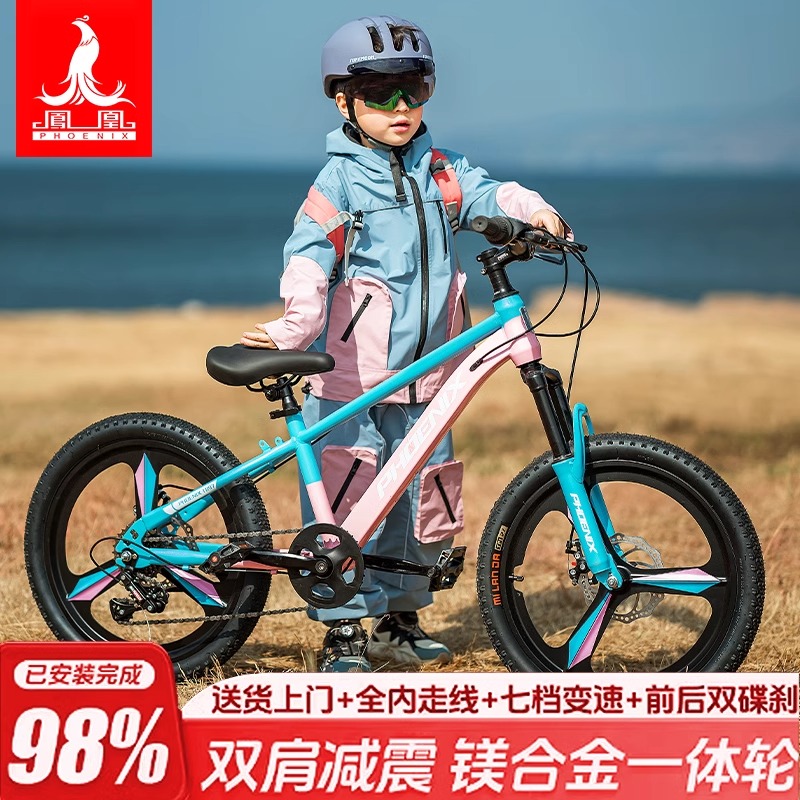 凤凰双碟刹内走线减震儿童自行车
