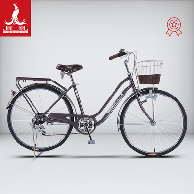 凤凰自行车通勤车外七速日式复古老式成人男女禧玛诺变速弯梁单车