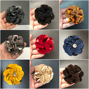 直径6.8cm优质细绒布珠片花胸花头夹花包花挂件高档胸针发夹饰品