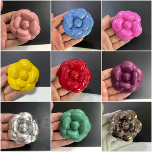 金色羊皮山茶花胸针款 全6.8cm大牌同款 高端真皮超定型胸花小香花