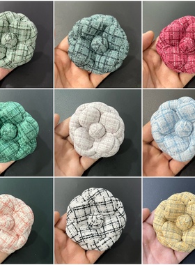 新款8cm高端小香风粗花尼布超定型花小香山茶花饰品胸花加胸针